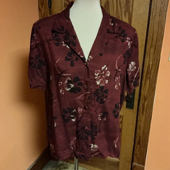 Vtg 90s Red Floral Shirt - Picture 8 of 12